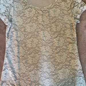 Banana Republic Store Dove grey Lace stretchy Top, worn x1